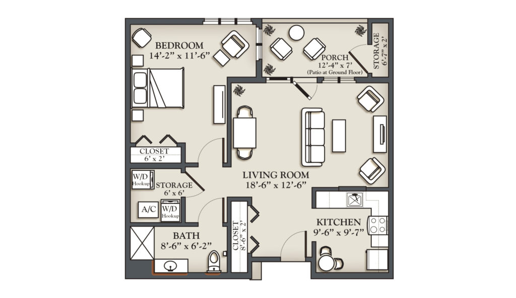 One Bedroom aprtment floor plan
