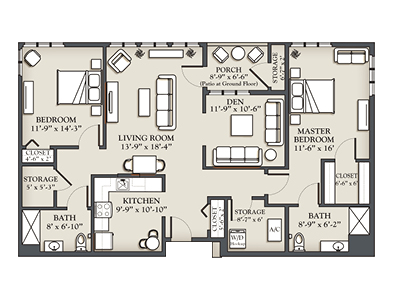 Two bedroom with den plan