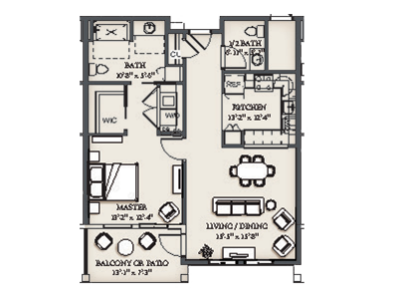 One bedroom floor plan 2G