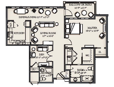 One Bedroom with Den Plus OBK  Apartment (2G) 1227 sq. ft.
