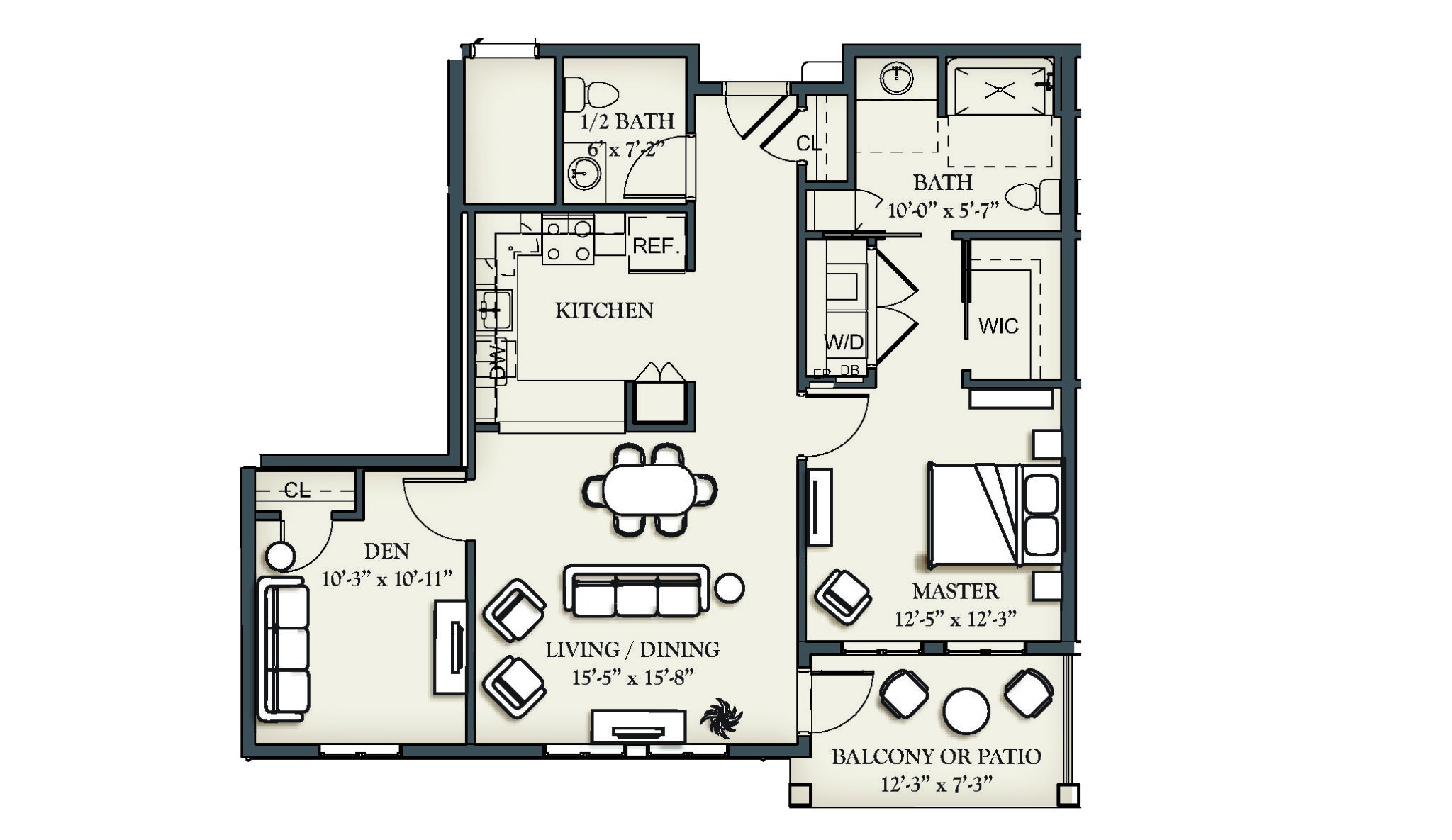 One Bedroom with Den Apartment (2G) 1,094 sq.ft. Kendal at Ithaca