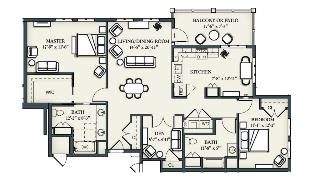 Two Bedroom with Den Plus Apartment 2G OBK 1630 sq.ft.